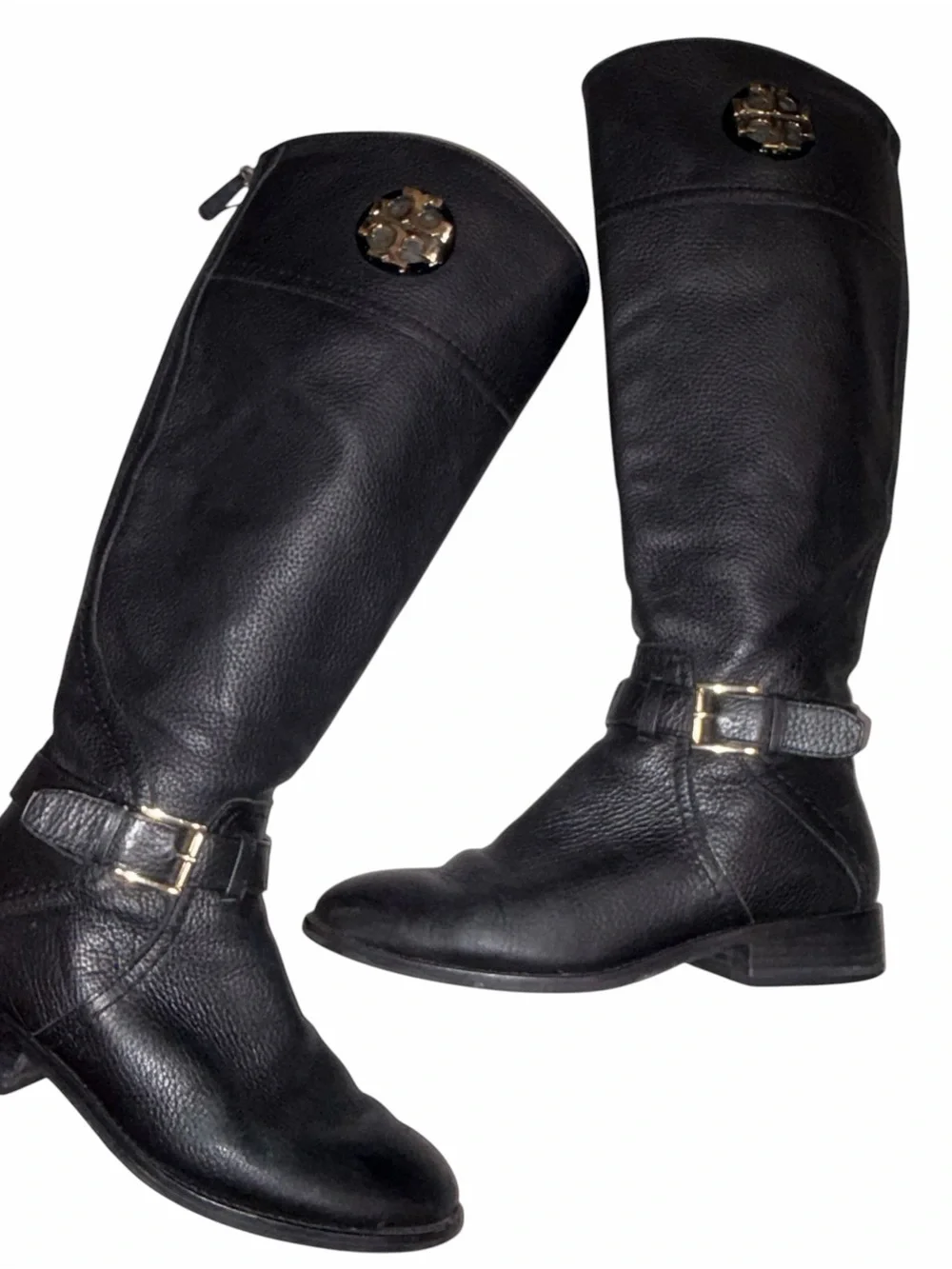 Tory Burch Black Pebbled Leather Teresa Tall Riding Boots Shoes size 6